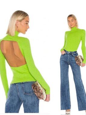 LPA Revolve Neon Green Open Back Bodycon Turtleneck Sweater‎, Size Small
